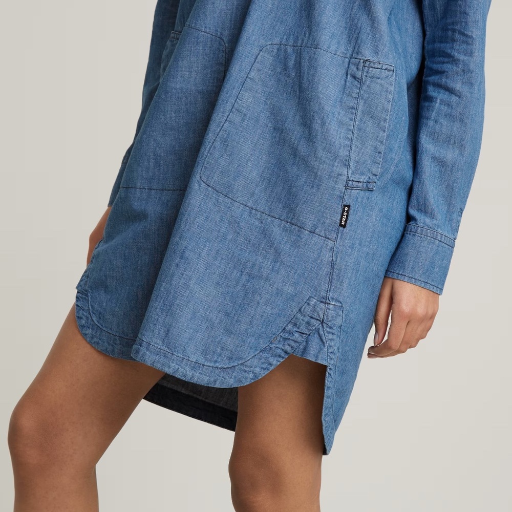 G-Star RAW Millery Denim Shirt Dress L NWT V-Neck Long Sleeve - Picture 5 of 13